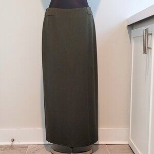 Olive Green Wool-Look Raffaella  FULL LENGTH Back-slit skirt  New w/o tag 12